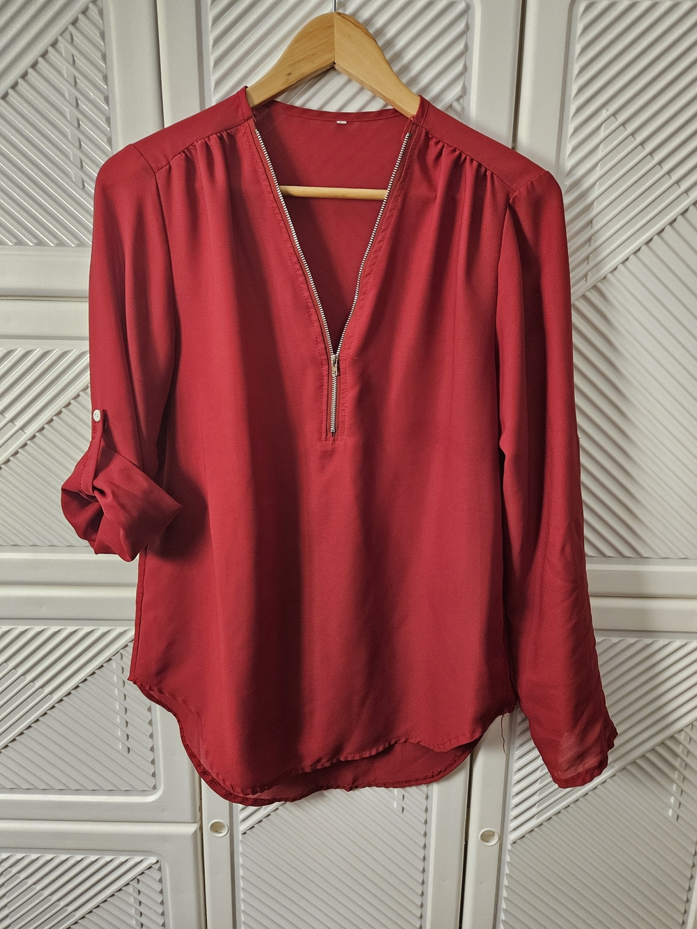 Women’s Red Zip-Front Blouse